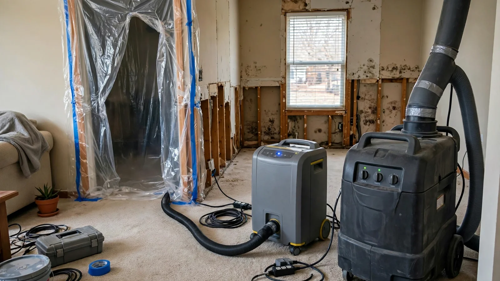Water damage drying and mold remediation equipment in a Keller, TX home